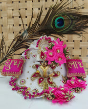 pink shubh laabh laddu gopal dress , diwali special with pagdi - Bell bottom