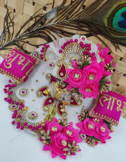 pink shubh laabh laddu gopal dress , diwali special with pagdi - Bell bottom