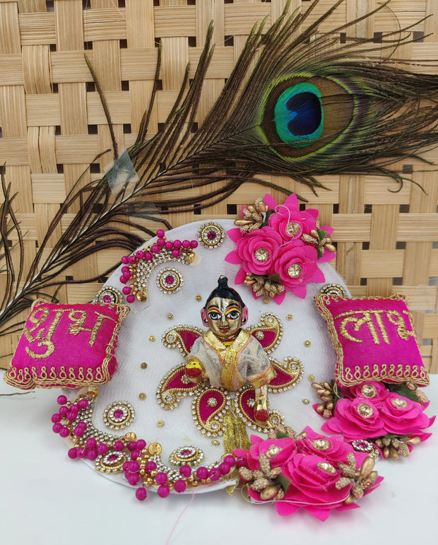 pink shubh laabh laddu gopal dress , diwali special with pagdi - Bell bottom