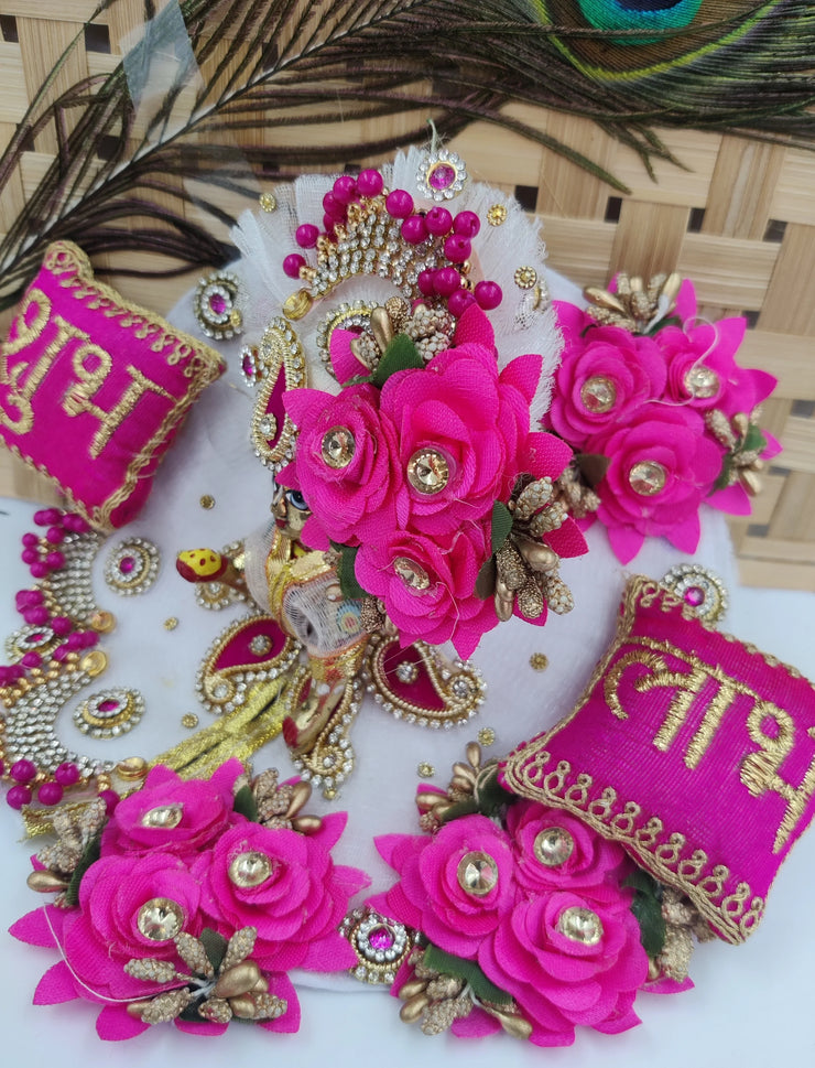 pink shubh laabh laddu gopal dress , diwali special with pagdi - Bell bottom