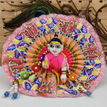 Radhe work heavy pink laddu gopal dress with patka - Bell bottom