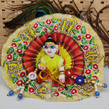 Radhe work heavy yellow laddu gopal dress with patka - Bell bottom
