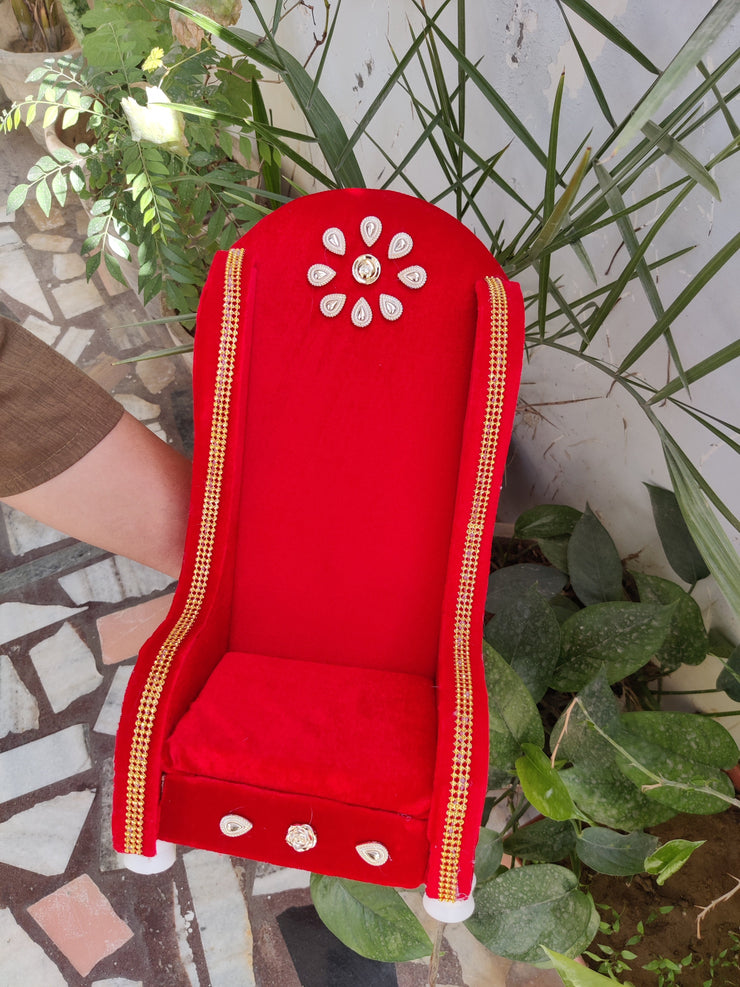 Red fancy high back maharaja royal chair for laddu gopal ji - Bell bottom