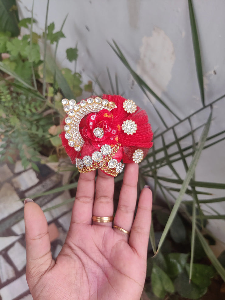 Red haar bhandej flower laddu gopal dress - Bell bottom