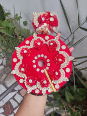 Red haar bhandej flower laddu gopal dress - Bell bottom