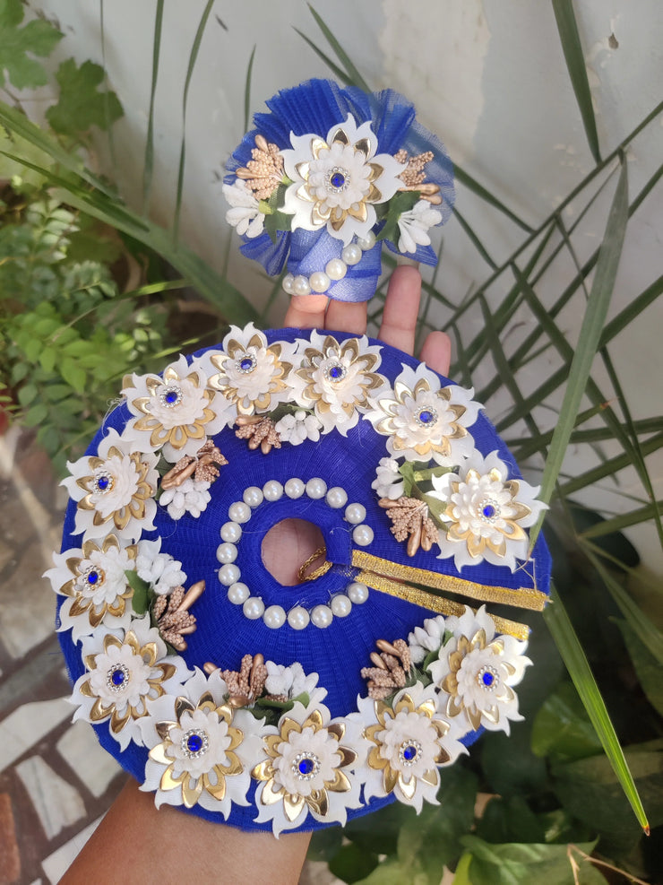 Royal blue floral laddu gopal dress for all occasions - Bell bottom