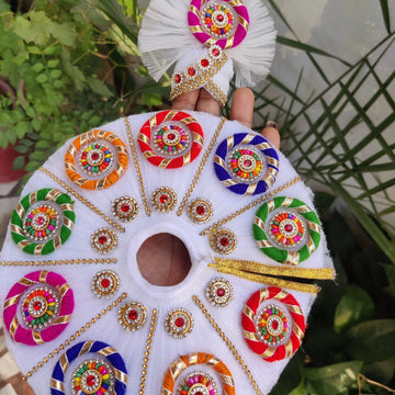White rings with chid rounds heavy laddu gopal dress with pagdi - Bell bottom