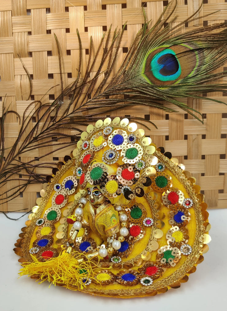 yellow sequence patch heavy laddu gopal dress with pagdi and patka - Bell bottom