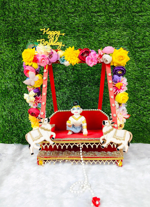 Red flower & lighting jhula unique design for laddu gopal ji