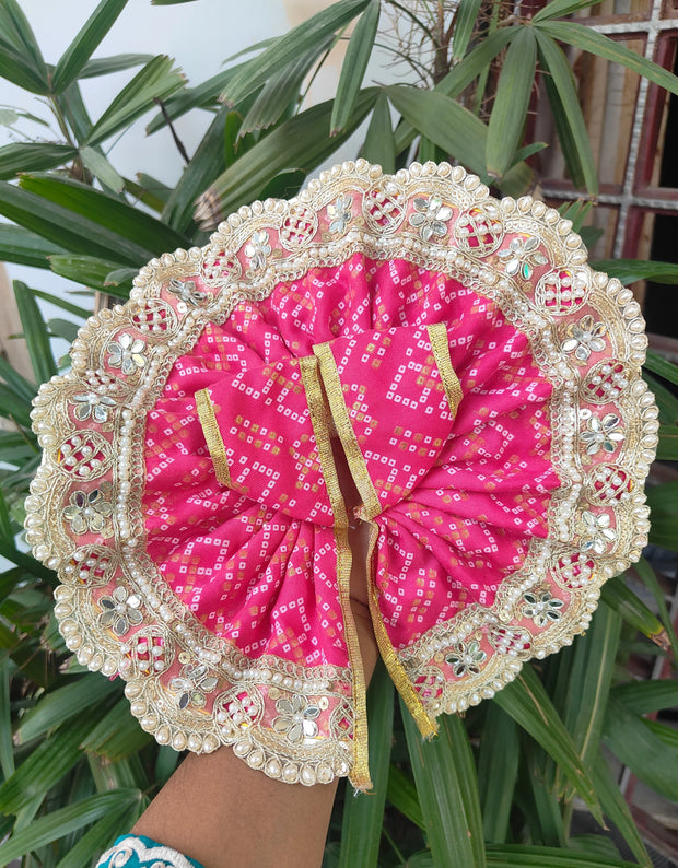 Heavy pink color bhandej dress for laddu gopal ji with pagdi