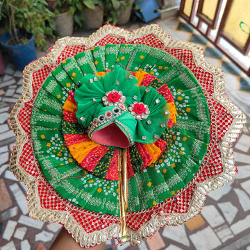 Heavy multi color laddu gopal bhandej dress with pagdi