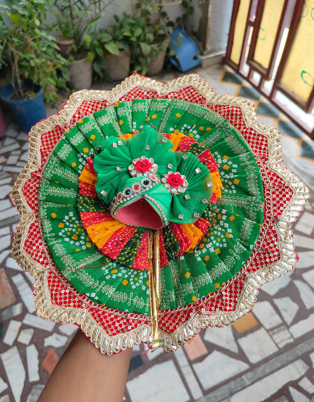 Heavy multi color laddu gopal bhandej dress with pagdi