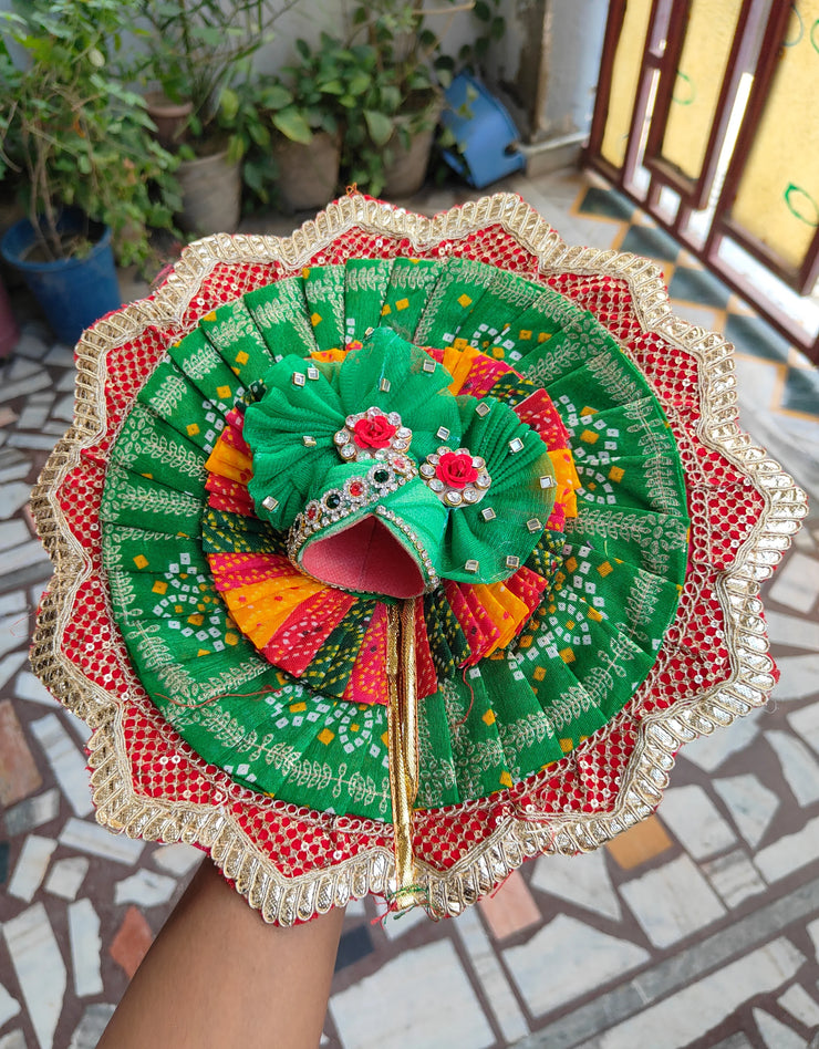 Heavy multi color laddu gopal bhandej dress with pagdi