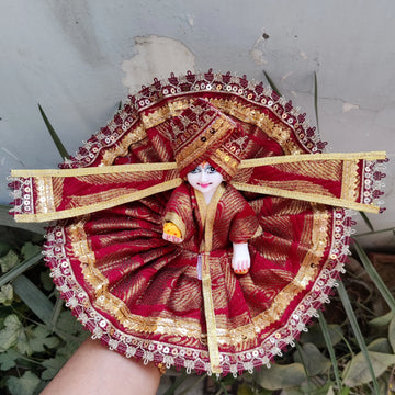 Fancy dress for laddu gopal ji in maroon color with patka and pagadi