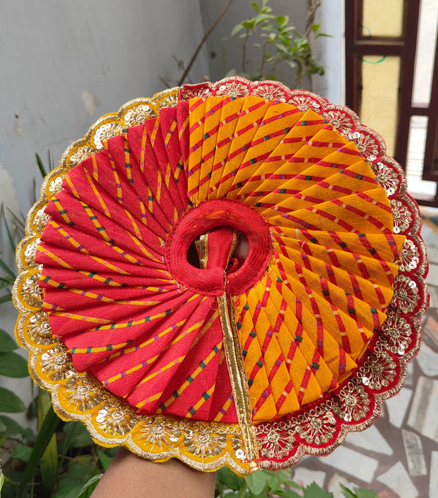 Heavy multi color laddu gopal bhandej dress with pagdi