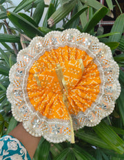 Heavy yellow color bhandej dress for laddu gopal ji with pagdi