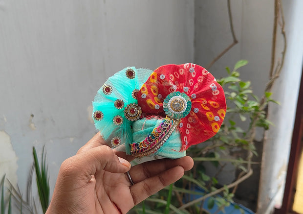 Heavy multi color laddu gopal bhandej dress with pagdi