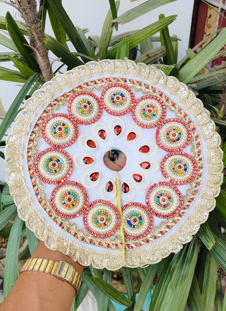 Festive special White multi lace dress for laddu gopal ji with pagdi and choli