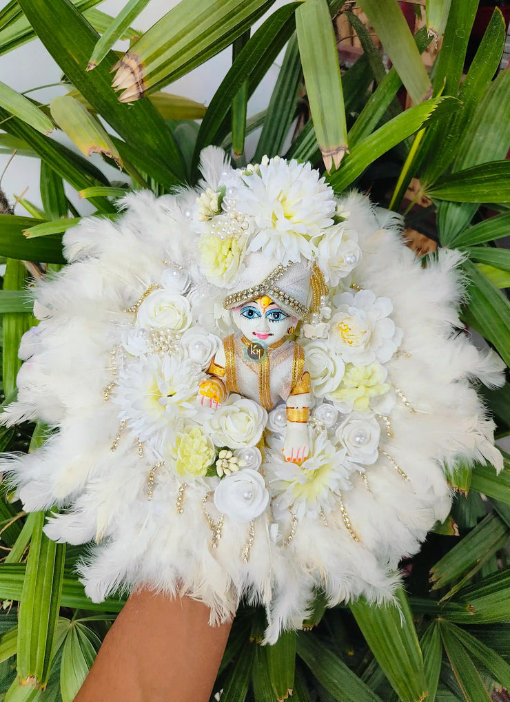 White flowers feather dress for laddu gopal ji with pagdi and choli