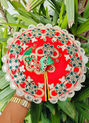 Red and green teej special dress for laddu gopal with pagdi and choli