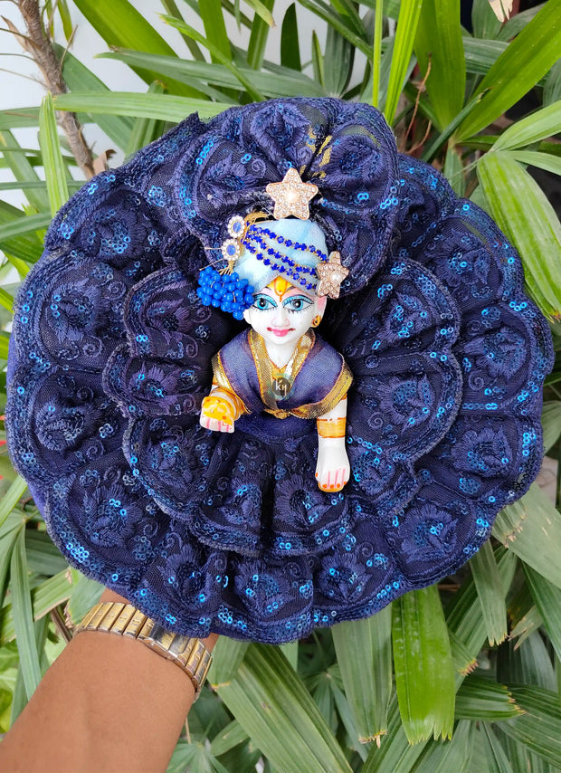 Navy blue full lace dress for laddu gopal ji with fancy pagdi and choli