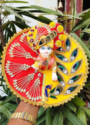 Red yellow half half combination dress for laddu gopal with pagdi and choli