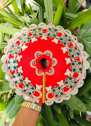 Red and green teej special dress for laddu gopal with pagdi and choli