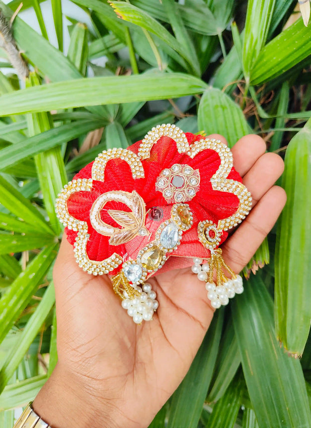 janmashtami special red colour mor patch dress for laddu gopal ji with pagdi and choli