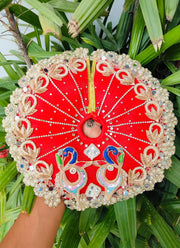janmashtami special red colour mor patch dress for laddu gopal ji with pagdi and choli