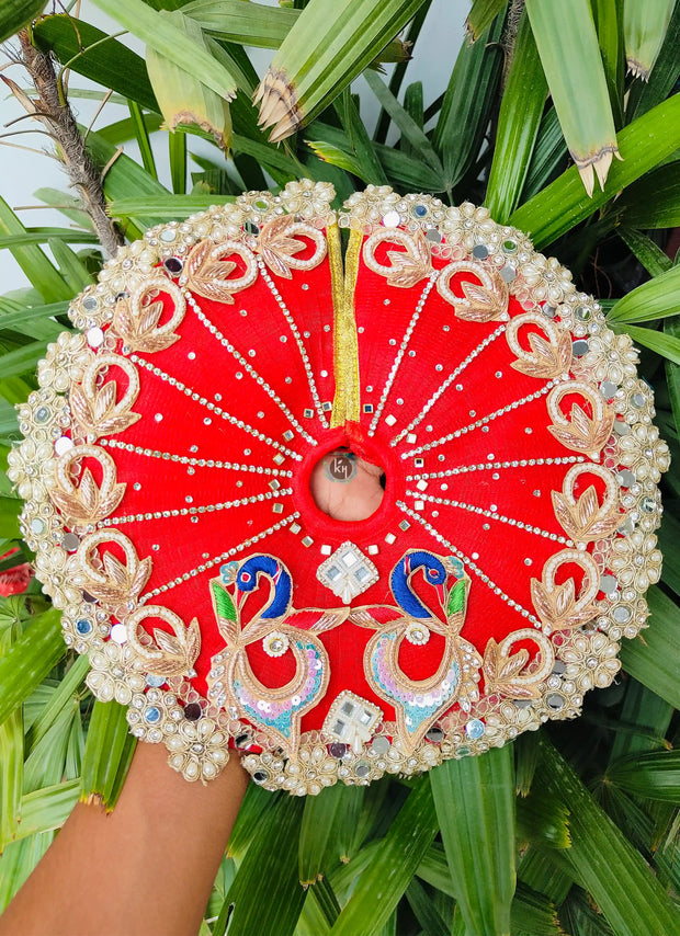 janmashtami special red colour mor patch dress for laddu gopal ji with pagdi and choli