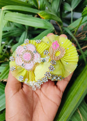 Kolkata handwork yellow heavy dress for laddu gopal ji with pagdi choli and patka