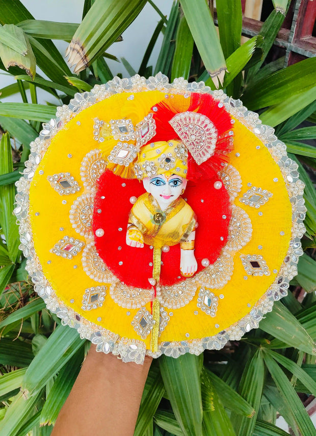 Janmashtami special yellow and red lace dress  for laddu gopal ji with pagdi and choli