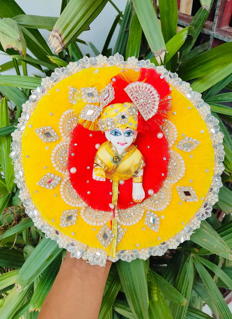Janmashtami special yellow and red lace dress  for laddu gopal ji with pagdi and choli