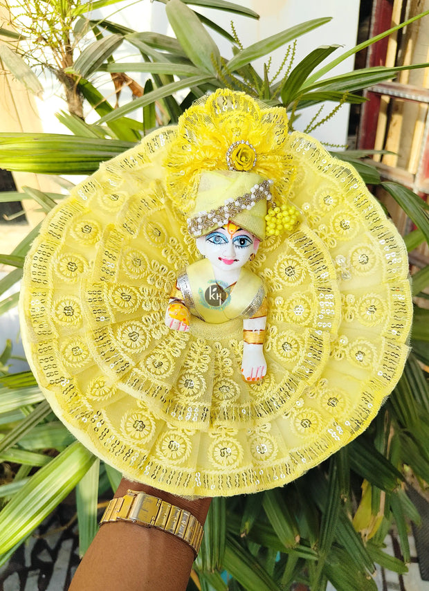 Full lemon yellow dress for laddu ji 