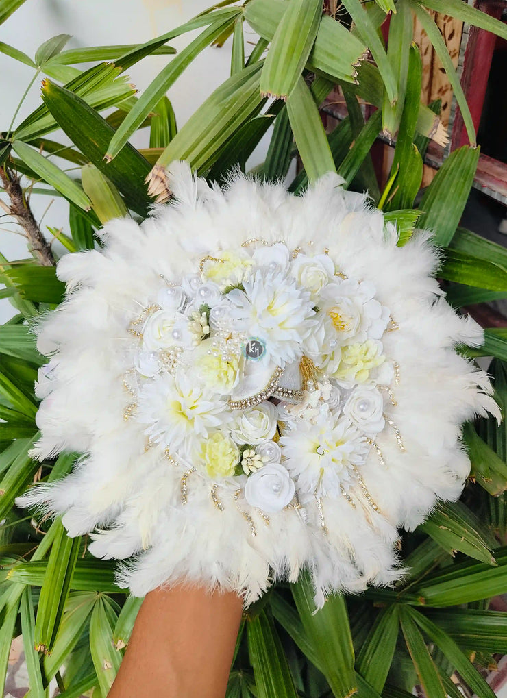 White flowers feather dress for laddu gopal ji with pagdi and choli