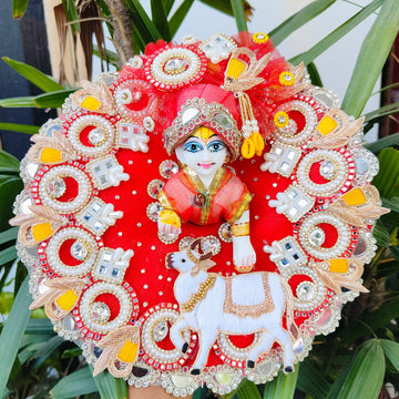 Cow Patch with white round red dress for laddu ji 