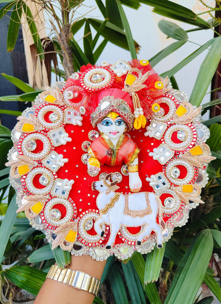 Cow Patch with white round red dress for laddu ji 