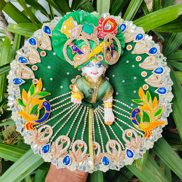 Janmashtami special green color heavy mor patch chain dress for laddu gopal with pagdi and choli