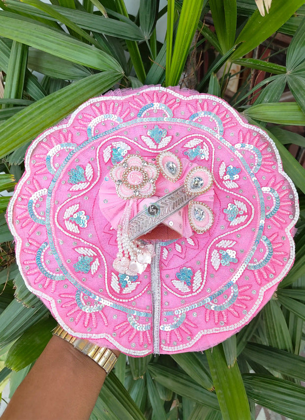 Kolkata cute pink heavy dress for laddu gopal ji with pagdi choli and patka