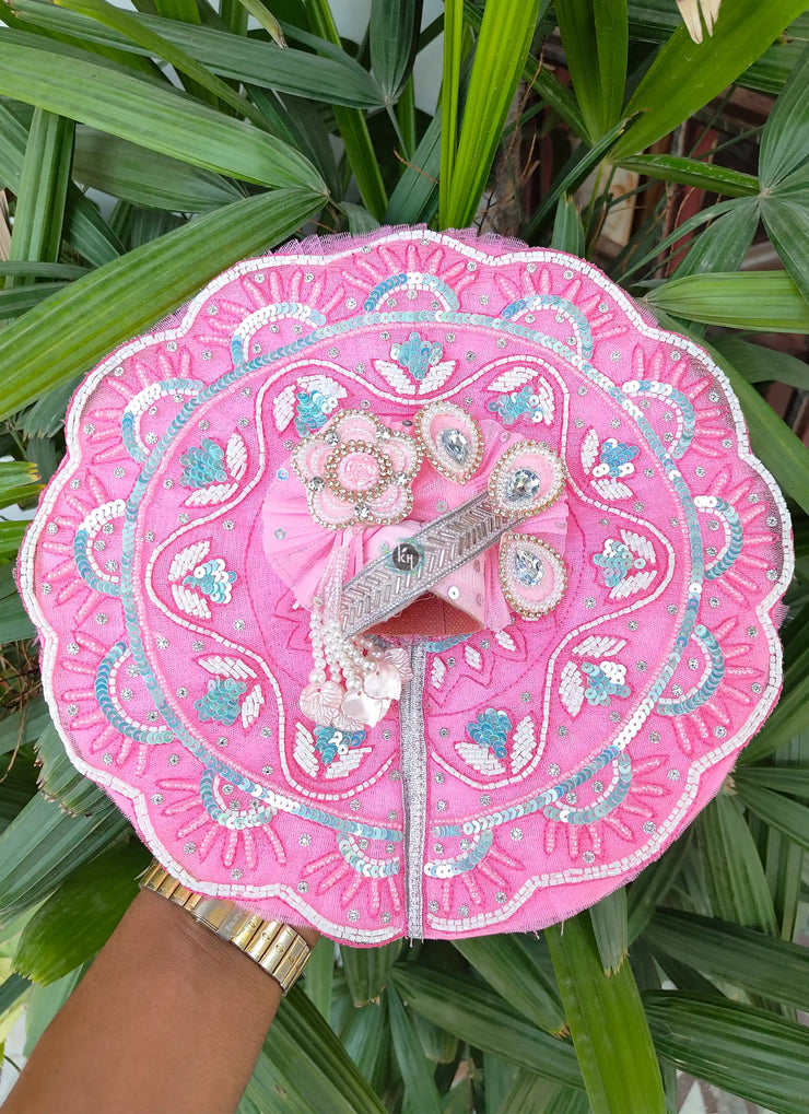 Kolkata cute pink heavy dress for laddu gopal ji with pagdi choli and patka