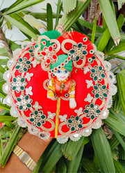 Red and green teej special dress for laddu gopal with pagdi and choli