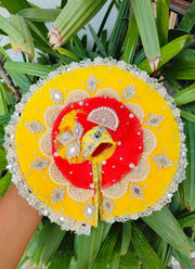 Janmashtami special yellow and red lace dress  for laddu gopal ji with pagdi and choli
