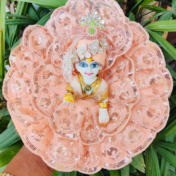 Peach full lace dress for laddu gopal ji with fancy pagdi and choli