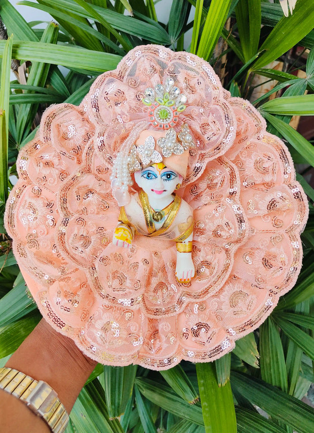 Peach full lace dress for laddu gopal ji with fancy pagdi and choli