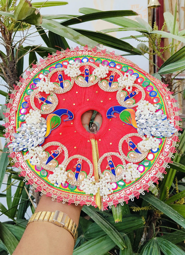 Peacock patch red dress for laddu ji 