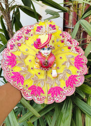 Festival special lemon and rani color combination dress for laddu gopal ji with pagdi and choli