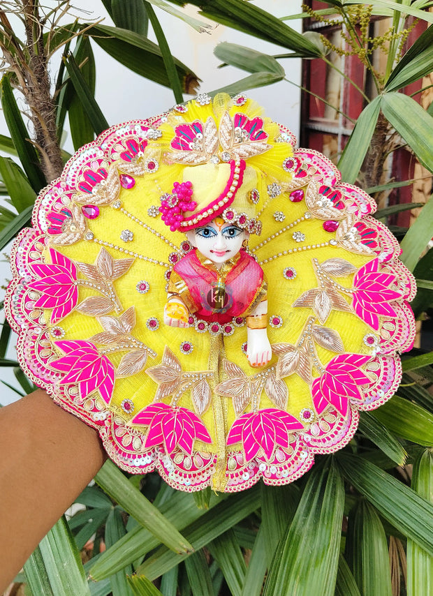 Festival special lemon and rani color combination dress for laddu gopal ji with pagdi and choli