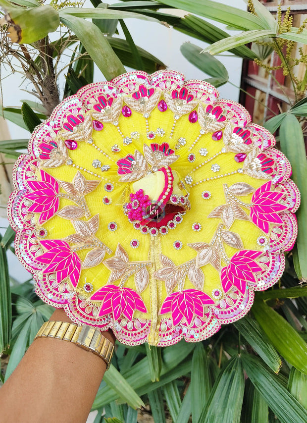 Festival special lemon and rani color combination dress for laddu gopal ji with pagdi and choli