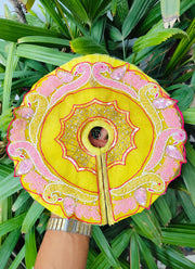 Kolkata handwork yellow heavy dress for laddu gopal ji with pagdi choli and patka