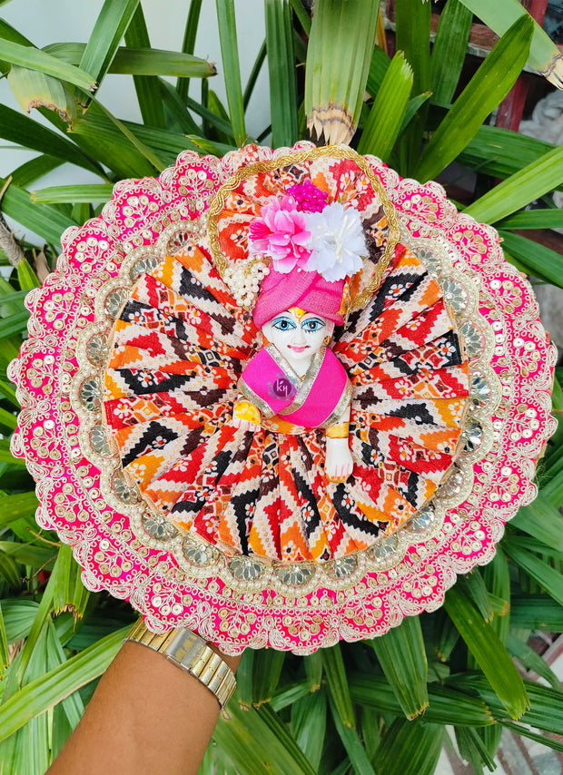 Bandhej lace designer  dress for laddu gopal with pagdi and choli